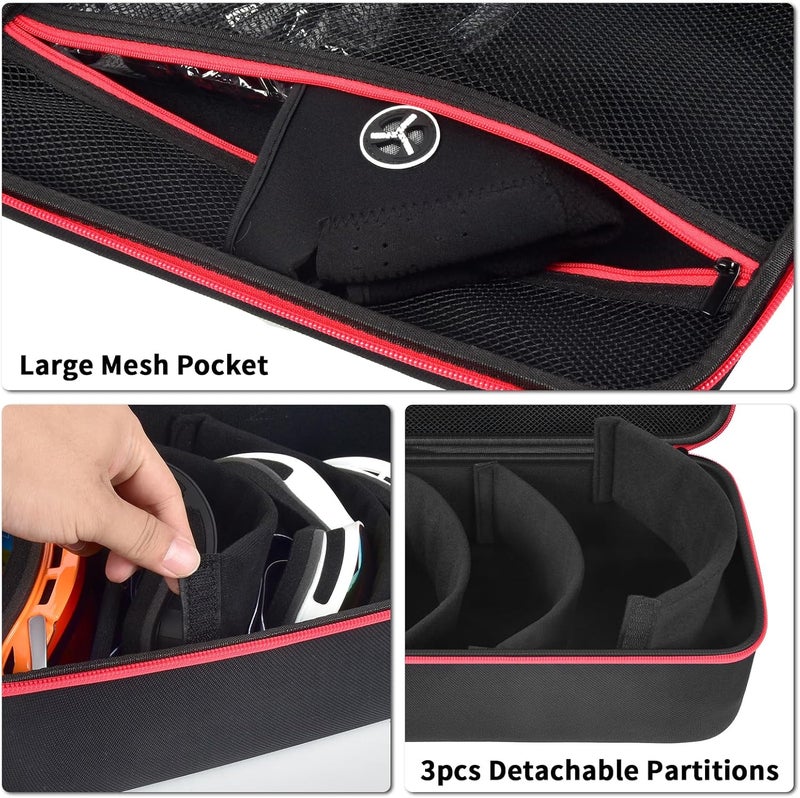 Comecase Travel Case for 4-Pairs Multiple Ski Googles, Portable Snowboard Snow Glasses Protective Storage Bag with Mesh Pocket for gloves, Veil, Spray & Accessories-Black (Case Only) - Image 3